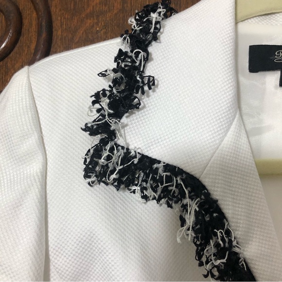 PECK & PECK White Twill Jacket Blazer Black White Fringe Sz 2 - Picture 4 of 12